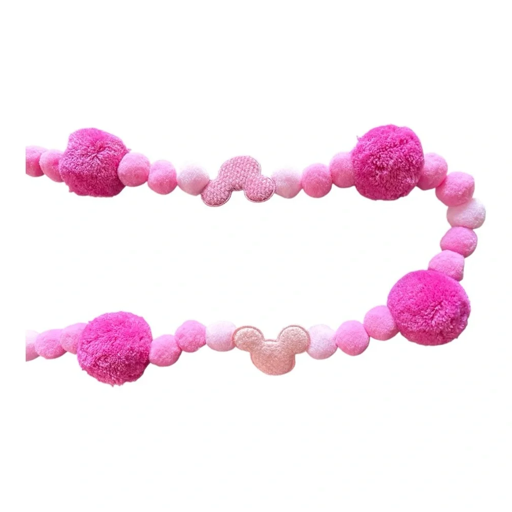 9 ft Valentine's Day Pinks Disney Mickey Pom Pom Garland Handmade black thread